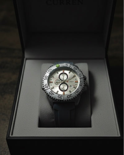 Curren Men’s Rubber Strap Watch – Steel Body | Date Feature
