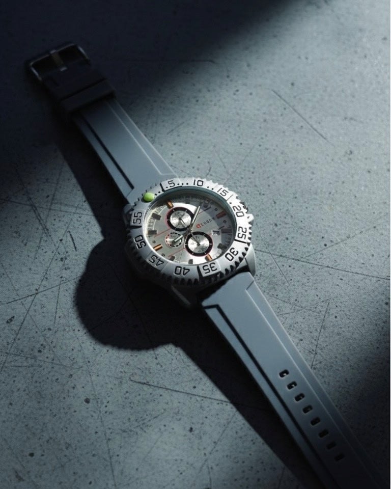 Curren Men’s Rubber Strap Watch – Steel Body | Date Feature