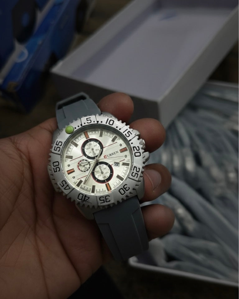 Curren Men’s Rubber Strap Watch – Steel Body | Date Feature